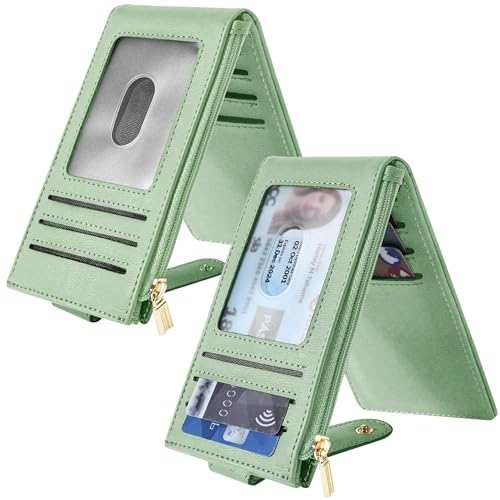 Image of Chelmon Womens Wallet Slim RFID Blocking Bifold Multi Card Case Wallet with Zipper Pocket (Light Green)