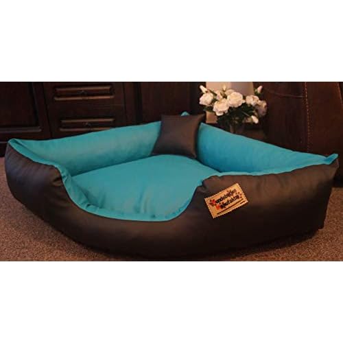 Hundebett Eckbett Hundesofa Schlafplatz Kunstleder Canto (70 cm X 70 cm, Schwarz Türkis)
