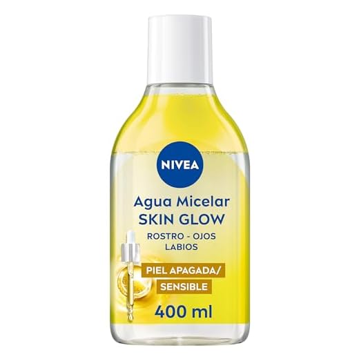 NIVEA Agua Micelar Bifásica Skin Glow - Limpiador Facial - Con 5% Sérum de Vitaminas C y E - Desmaquillador Ojos Rostro y Labios - Energizante - Ilumina - Hidratante - Piel Apagada y Sensible - 400 ml
