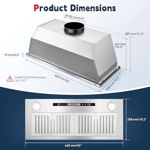 Zomagas Range Hood Insert 30 inch, Ducted/Ductless Range Hood with Gesture Sensing & Touch Control, Built-in Kitchen Hood 600CFM, 2 Pcs Stainless Steel Baffle Filters - Thumbnail 2