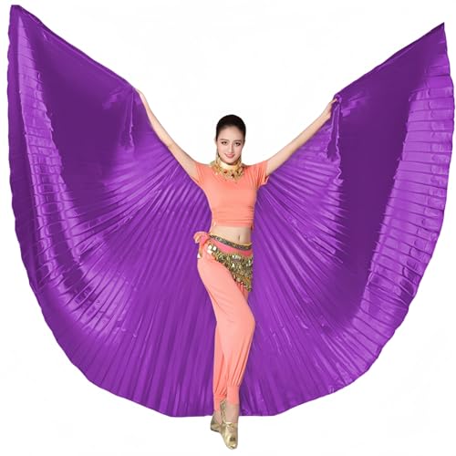 Lauthen.S Belly Dance Isis Wings with Sticks Women Halloween Costume Carnival Cape Outfit (Purple One Size)