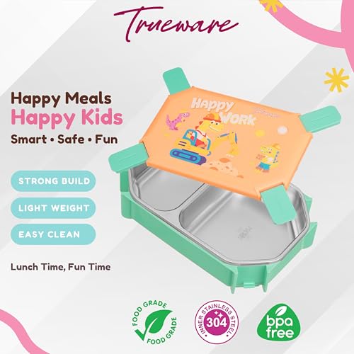 Image of Trueware Blossom 2 304 Stainless Steel PU Insulated Lunch Box with Two Compartment BPA Free, Food Grade Ideal for School, Picnic, Office & Outdoor - 580ml