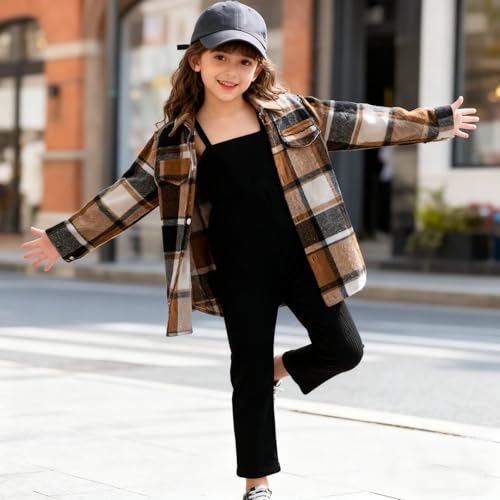 Image of Toddler Girl Clothes Plaid Long Sleeve Button Down Shirt Corduroy Overall Jumpsuit Girls Fall Winter Outfit Set