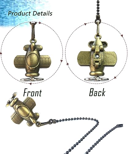 Image of 12-inch Airplane Charm Pull Chain - Decorative Extender for Ceiling Fan Lights with Ball Chain Connector(Bronze)