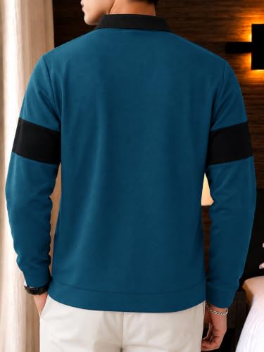 Image of Noble Monk Men's Printed Full Sleeve Casual T-Shirt | Regular Fit Polo Neck T-Shirt for Men