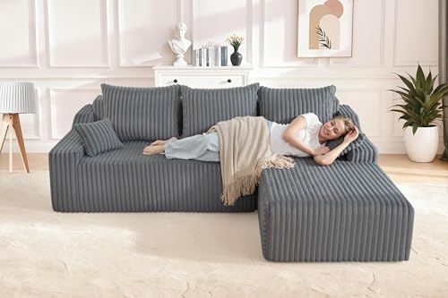 Image of HABUTWAY 94'' Cloud Sectional Couch, Boneless Sofa with Deep Seat, Modular Comfy L-Shape Couch with Chaise for Living Room Bedroom, No Assembly Required(Grey,Right Facing Chaise)