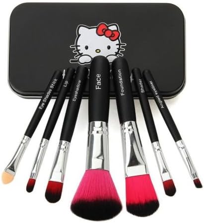 Newest 7pcs Black Professional Makeup Cosmetics Brushes Hello Kitty Set Kits With Box
