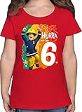 T-Shirt Mädchen - Feuerwehrmann Sam Mädchen - Hurra ich Bin Sechs - Sam - 140 (9/11 Jahre) - Rot - Kindershirt - F131K