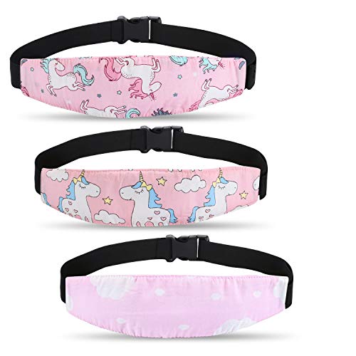Baby Carseat Head Support Car seat Straps Pillow Support Ban Stroller Neck Relief Strap Headrest Slumber Sling Sleep Positioner for Toddler Infants Child Children Kids(Pink Unicorn + Clouds)