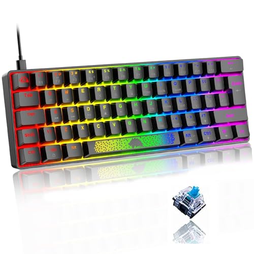 LEAVEN T60 60% Porcentaje Teclado Mecanico Gaming Compacto Mini TKL Azul Switch RGB LED Rainbow Retroiluminado Keyboard QWERTY Ergonomía Cute Retro Accesorios para Gamer MInicraft PC Mac PC Ordenador