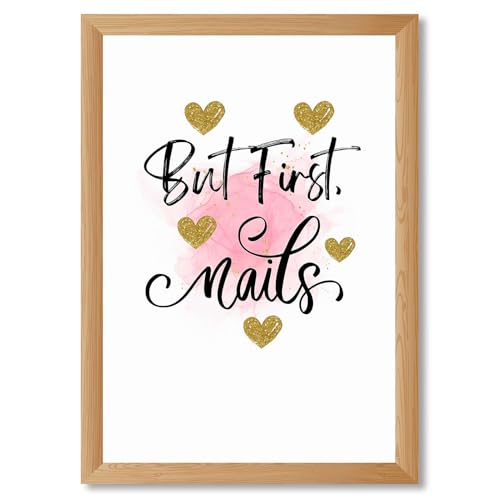 Framed But First Nails Poster Canvas Print Art,Modern Wall Art