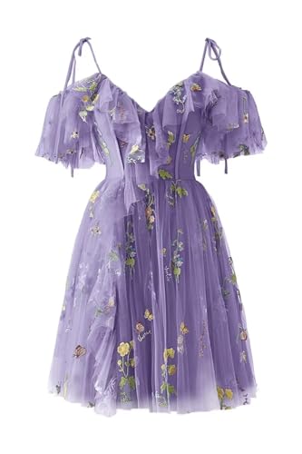 Basgute Flower Embroidery Tulle Short Homecoming Dresses for Teens 2024 Mini Spaghetti Straps Formal Prom Party Gown