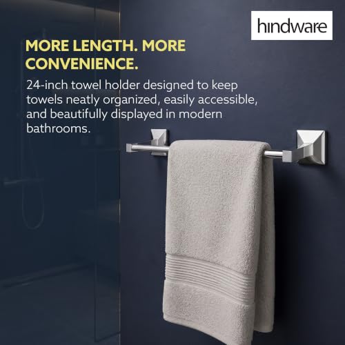 Image of Hindware Stelo Towel Holder for Bathroom - 24 Inch Wide|Superior Stainless Steel | Space Saving Towel Hanger |Mirror Like Chrome Finish | Corrosion Resistant|Dimension(mm): 610*86*52 | 1-year Warranty