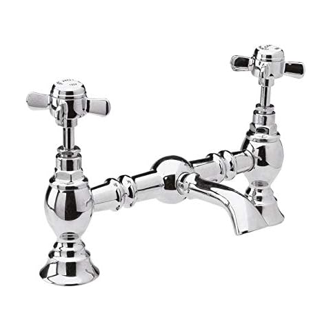 Nuie I315X Beaumont Traditional Bathroom Luxury Crosshead Handle Bridge Basin Mixer Tap, 140mm x 240mm, Chrome Cover