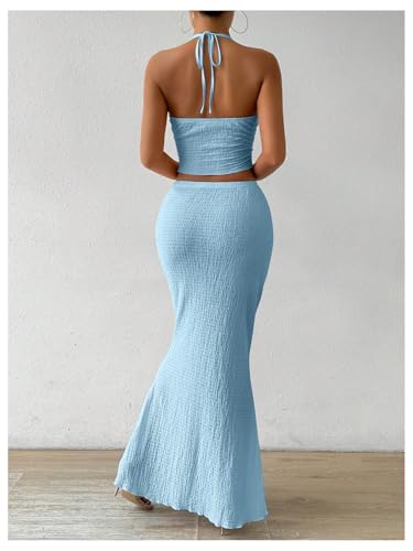 Image of SOLY HUX Women's Two Piece Outfits Twist Front Halter Cami Tops and Skirt Summer Set