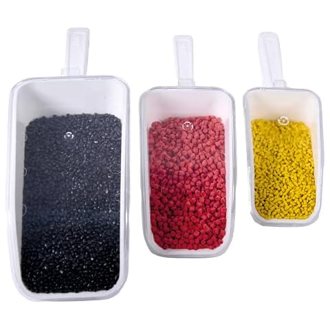 ISOLAB - (3 pack) large measuring scoop, dosing scoop, independent with lid, (150 ml, 250 ml, 500 ml) plastic scoops for baking, pet food, laboratory, laundry Cover