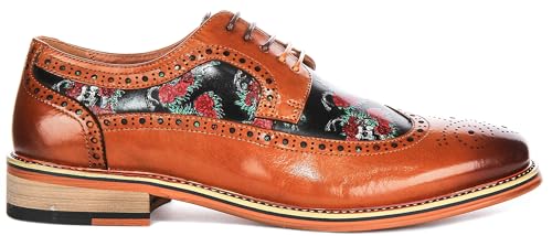 Ross Skull Men's Skull Rose Print Brougue Low Shoes (Brown Multi, US 7)2