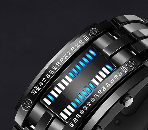 Image of ADSBIAOYE Men's and Women's Watches Fashion Creative Double Matrix Binary LED Waterproof Stainless Steel Watch