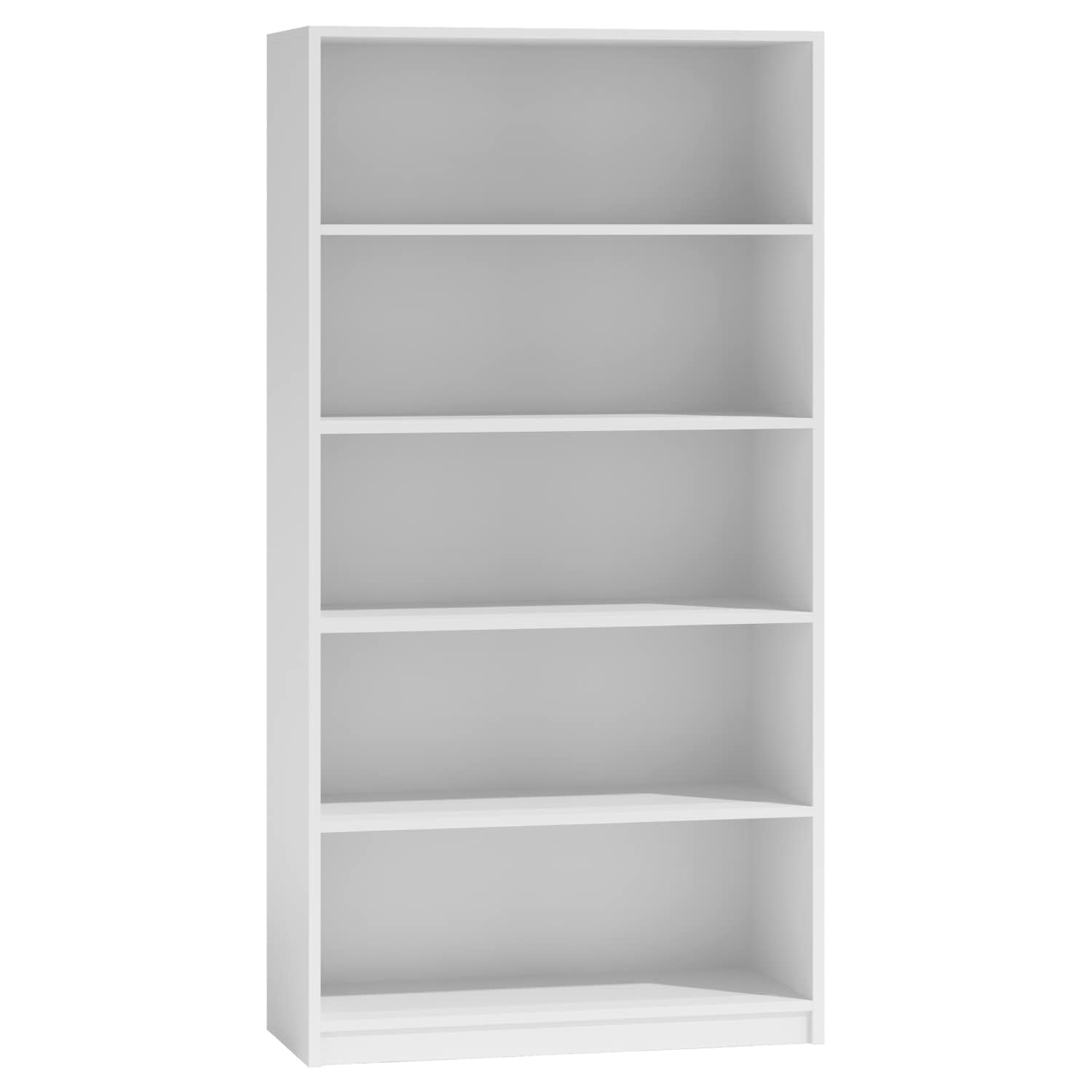 WHATSIZE ENTERPRISE 5 Tier Bookcase White, Tall Freestanding Book Shelf for Living Room, Study and Bedroom, Wooden Shelving Unit Book Case (80cm L x 30cm W x 182cm H)