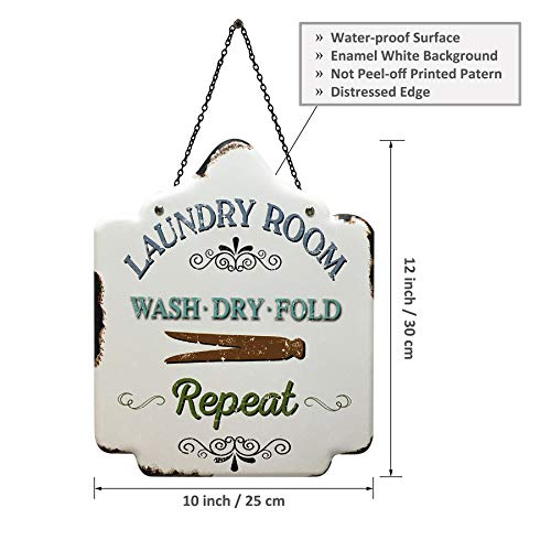 Pridecreation Laundry Signs, 10X12 Inch Rustic Farmhouse Enamel Metal Wall Hanging Art Decor Prints - Laundry Room Wash Dry Fold (White) #TOP2