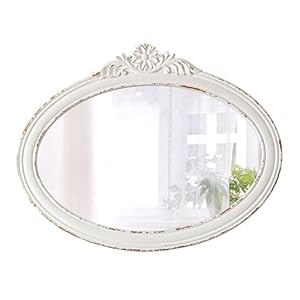 Rustic Oval Mirrors for Wall 18 X 24 Inch Hanging Distressed White Oval Mirror Bathroom Wooden Framed Farmhouse Mirrors for Wall Decor Vintage Mirror with Carved Flower for Entryway