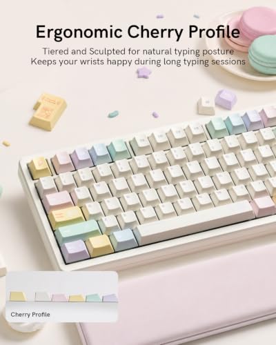 Image of Cute Ice Cream PBT Keycap Set, Cherry Profile, Dye-Sub, 143 Keys, Macaron Pastel Keycap for MX Switches Mechanical Keyboard, Compatible with 60%, 65%, 75%, 96%, Full-Sized Layout