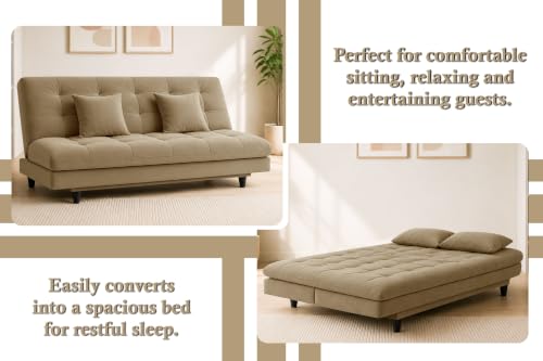 Image of Los Angeles Modern Convertible Futon Sofa Bed, Tufted Upholstered Folding Couch with Adjustable Backrest, Space Saving Sleeper Sofa for Living Room, Apartment, Office, Dorm & Guest Room - Golden