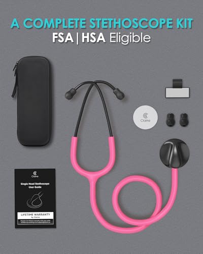 Image of Single Head Stethoscope with Case for Nurse /Nursing School Students | Pink Tube Essential Estetoscopio for Medical BP Monitoring & Home Use, with Accessories Name Tag