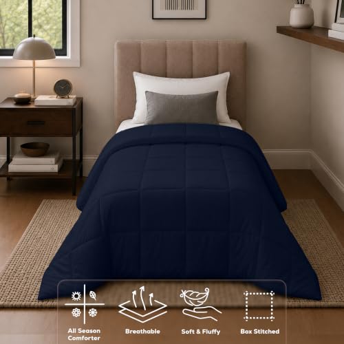 Image of Utopia Bedding Comforters Twin Size, All Season Duvet Insert, Down Alternative Box Stitched Bed Comforter with Corner Tabs, Machine Washable (Navy)