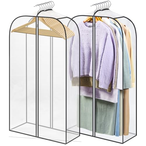 LANDNEOO 2 Pack Clear Garment Bags for Hanging Clothes with Zippers on Double Sides - 10'' Clothes...
