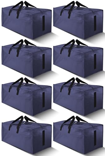 Image of HOMESURE 8 Pack Large Strong Moving Bags with Zippers & Carrying Handles - Water-Resistant - Heavy Duty Storage Tote for Space Saving, Fold Flat, Alternative to Moving Box (Blue)