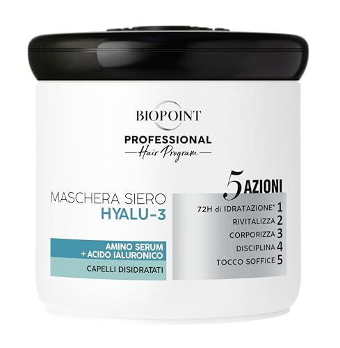 Biopoint Professional Hair Program - Maschera Siero hyalu-3 con Acido Ialuronico e Omega 3, Azione ultra rigenerante, per Capelli secchi e disidratati, 400ml
