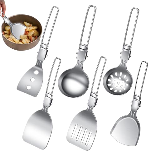 キャンプ用カトラリーセット, 6点 ステンレス キャンプ用食器セット, 再利用可能なキッチン用具、シチュー・グリル・煮込み・バーベキュー・アウトドア・ピクニック用