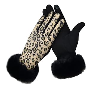 BSLVWG Femmes Dame Hiver Chaud léopard Imprimer Gants écran Tactile téléphone Anti-Vent doublé Flurry Gants épais pour Le Ski Cyclisme en Plein air (Noir, Taille Unique)