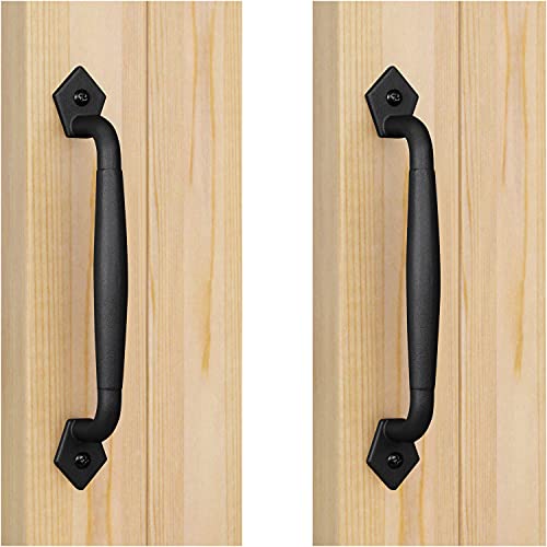 (2 Pack) FaithLand Barn Door Handle Black 10 inch Cast Iron Gate Handle Pull for Sliding Barn Door Gate Cabinet Closet Garage Shed