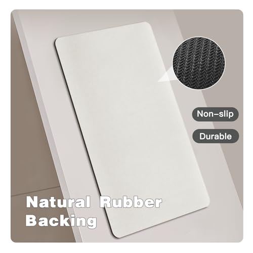 White Bath Mat, Bathroom Rugs Non Slip Washable Thin Absorbent Quick Dry Bath Mat Fits Under Door Bathroom Floor Mat Perfect for Bath, Shower, or Sink 24"x70" White