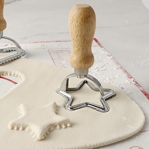 Ravioli Cutter Stamp Mold Set, 7 Pcs, 4 Inch, With Cutter And Wooden Rolling Pin (Regular Style) #TOP4