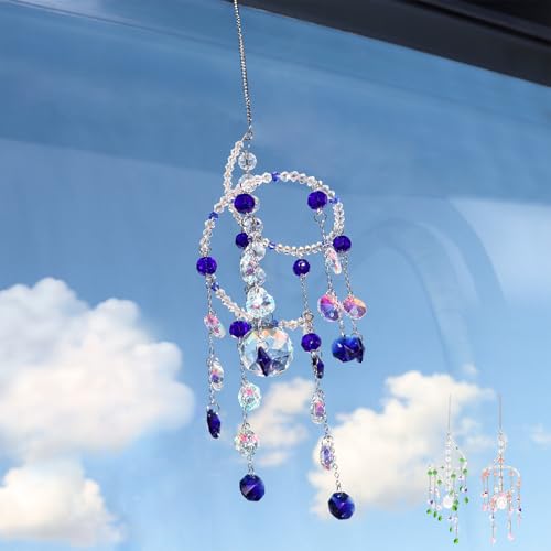 Geili Crystal Sun Catcher Rainbow Maker,Spiral Wind Chime Suncatcher(Blue)