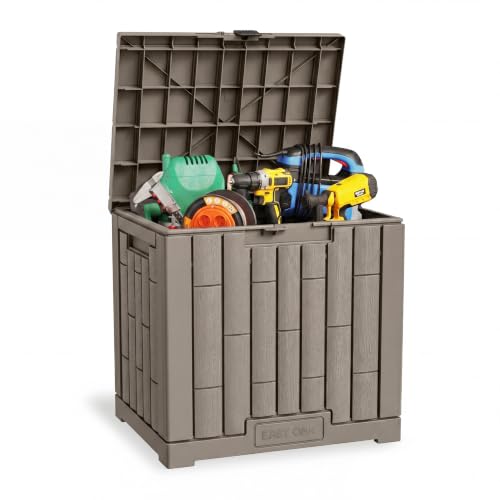 Image of EAST OAK Outdoor Storage Box, 31 Gallon Deck Box, Waterproof Resin Storage Bin for Patio Cushions, Gardening Tools, Accessories, Lockable, UV Resistant, Brown
