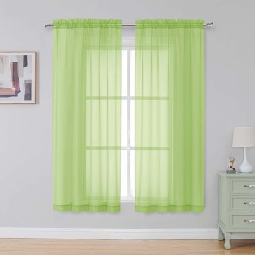 Image of Simplebrand Rod Pocket Top Solid Voile Sheer Curtains for Bedroom, 54 Inch Length Drapes Set of 2, Lightweight and Light Filtering Elegant Lime Curtains Panels Window Treatment, 42Wx54L, Lime