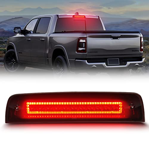 CAFOPAR LED Third Brake Light fit for 2009-2018 Ram 1500 2500 3500, 3rd Third Brake Light Smoked Lens, Strobe Rear Red High Mount Stop Lamp White Cargo Light