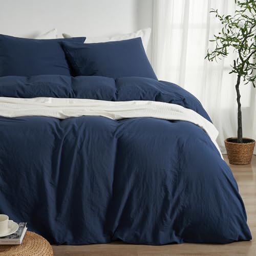 Duvetnova Housse de Couette 200x200 Bleu Marine Ultra Doux Microfibre en Polyester avec Finition Lavage Oeko-TEX Parure de lit Marine - Housse de Couette 200x200 + 2...