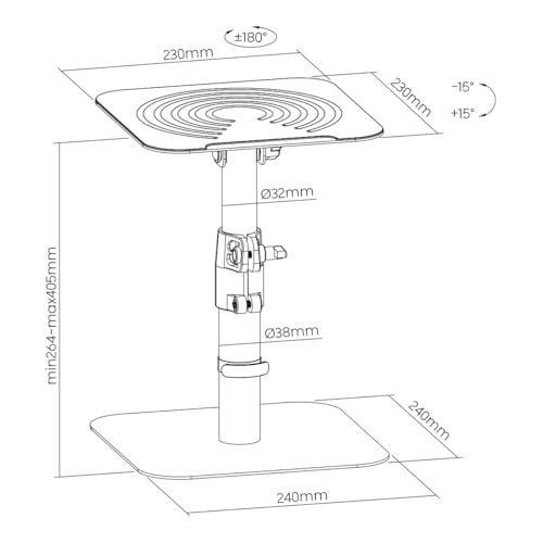 mywall Tischhalterung HS31L Universelle Lautsprecher Tischhalterung, Neigbar +/-15° mit Einer Belastung bis zu 15 kg, schwarz, 2 Ständer für Lautsprecherboxen