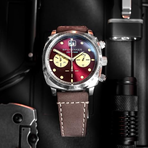Image of Spinnaker Hull Men's Chronograph Watch - Meca-Quartz Movement, Stainless Steel Cushion Case, Leather Strap, Water Resistant 100m, SP-5068