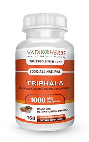 Triphala (Trifala) Powder Organic 160 Veg Capsules By Vadik Herbs | 100% Pure And Natural Super Food Supplement. Non Gmo, Gluten Free #TOP11