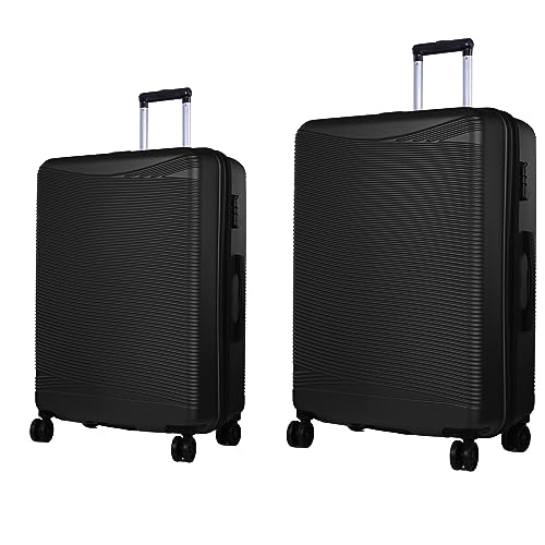 Image of Verage V-Lite Firestone Combo Set of 2 (M-Check-in + L-Check-in) Black Hardsided Trolley Bags for Travel, Suitcase with Spinner Wheels, Anti-Theft Zippers Luggage