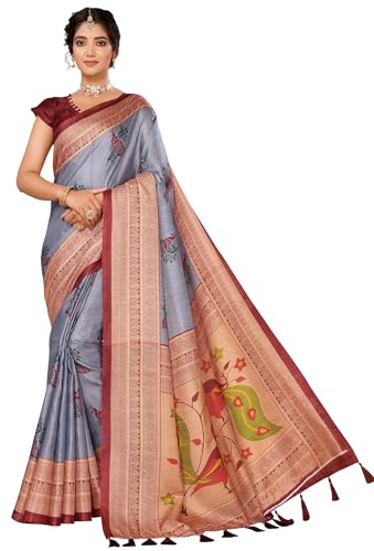 Sari ethnique en soie litchi art pour briller lors des fêtes et mariages