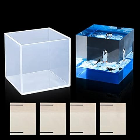 FineInno Clear Square Silicone Mould Geometric 3.94" Cube Resin Moulds Large & Deep Epoxy Casting Mould for DIY Landscape Craft Soap Candle Home Decoration Cover