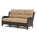 HILLGA Luxury Outdoor Furniture High Back Patio Sofa, Oversized 3-Seater Couch with 6'' Thick Cushions, Ideal for Porch, Poolside, Deck, and Yard (Beige)