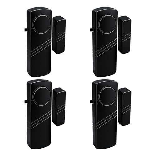 Door Window Alarm - 90dB Loud Home Security Sensor for Kids Safety Burglar Alert for House Apartment Office Hotel & Pool Window Black (4 Pack)